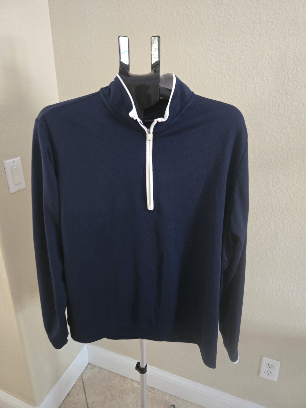 adidas Men's Navy Half-Zip Shirt with White Trim